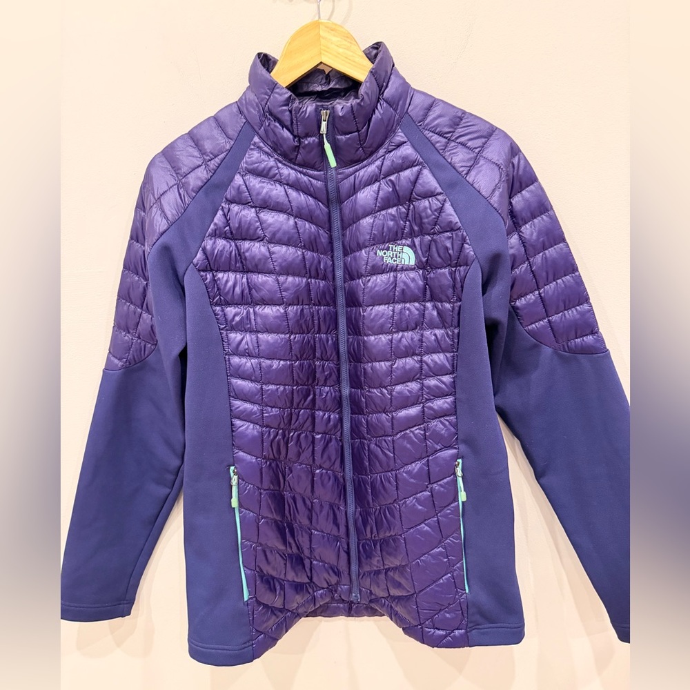 The North Face ThermoBall Jacket Womens‎ L Purple Hybrid Puffer Full Zip